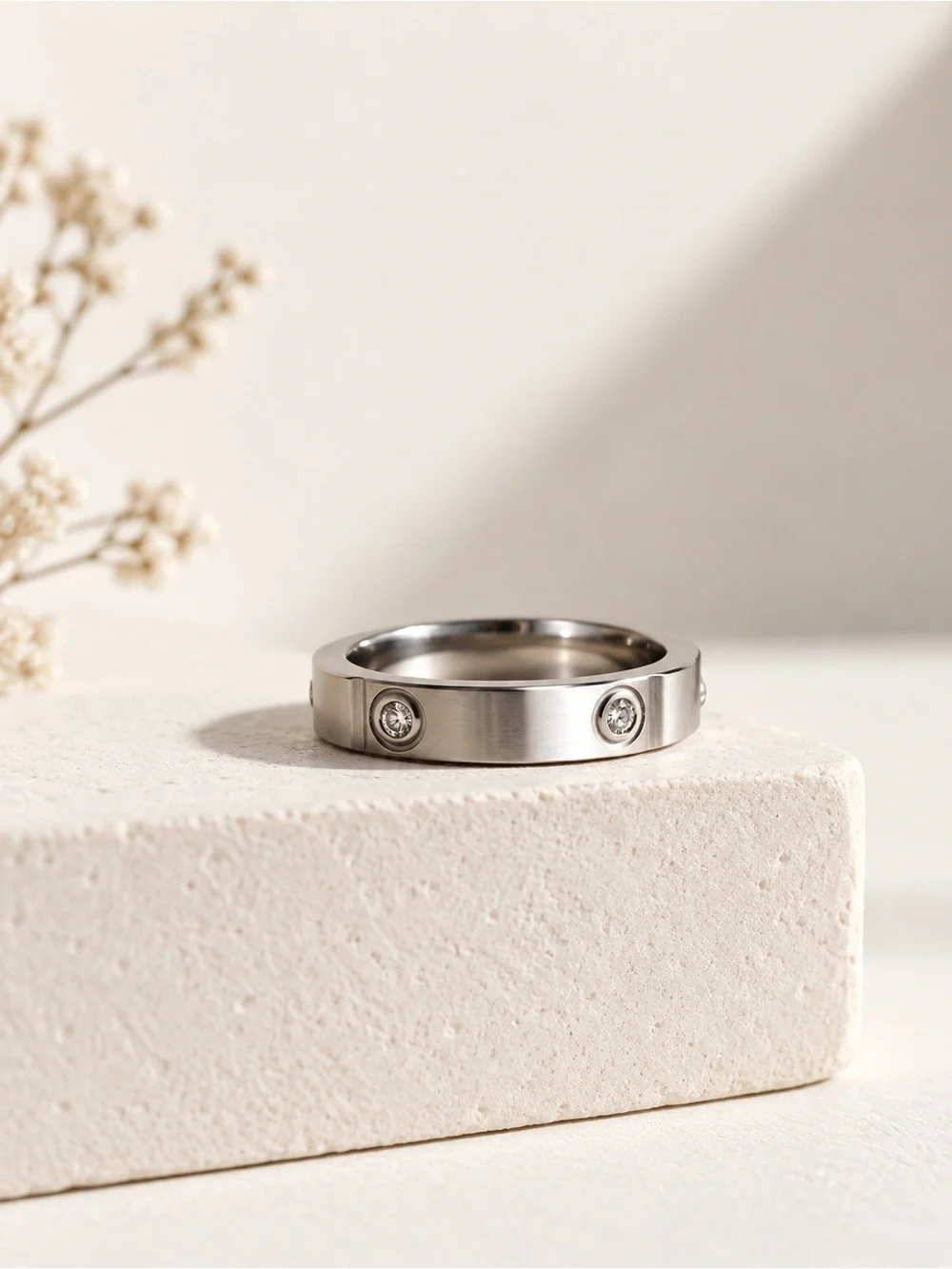 Stainless Steel Ring with Crystal Accents size 6